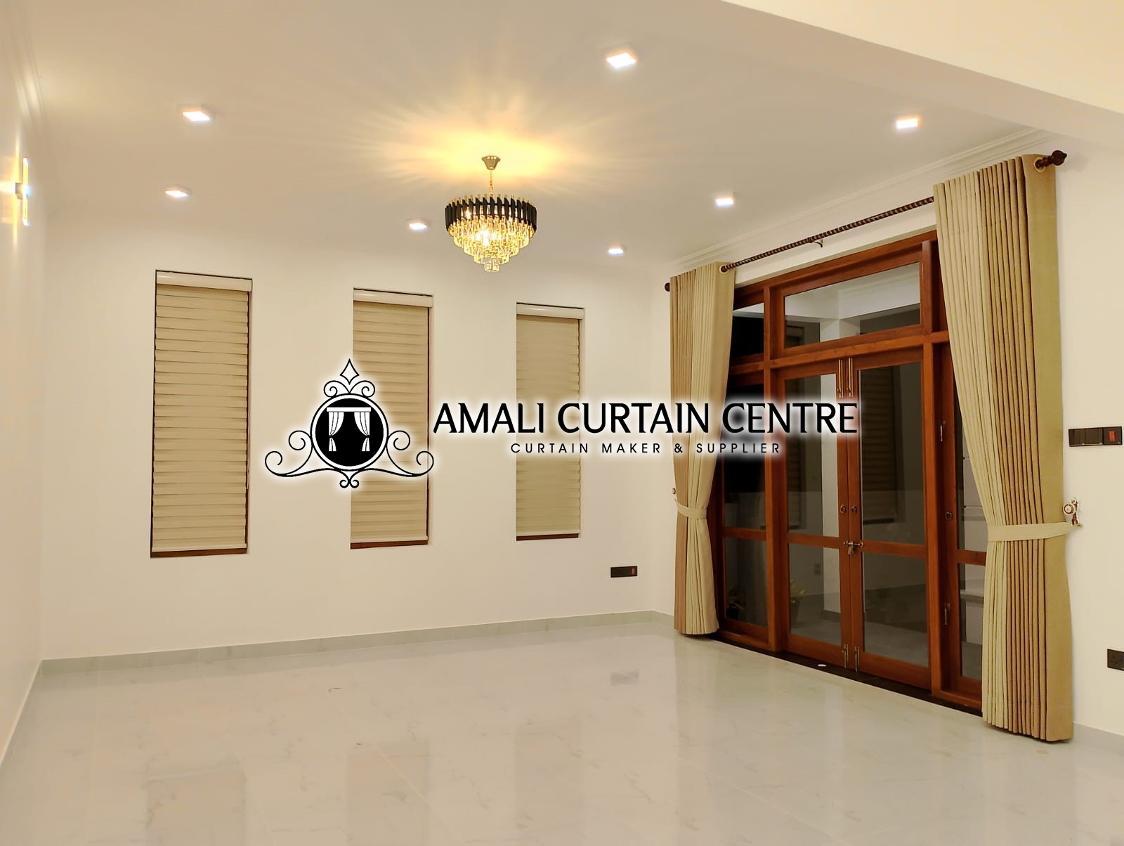 Curtain rods and rings installed on a balcony by Amali Curtain Center